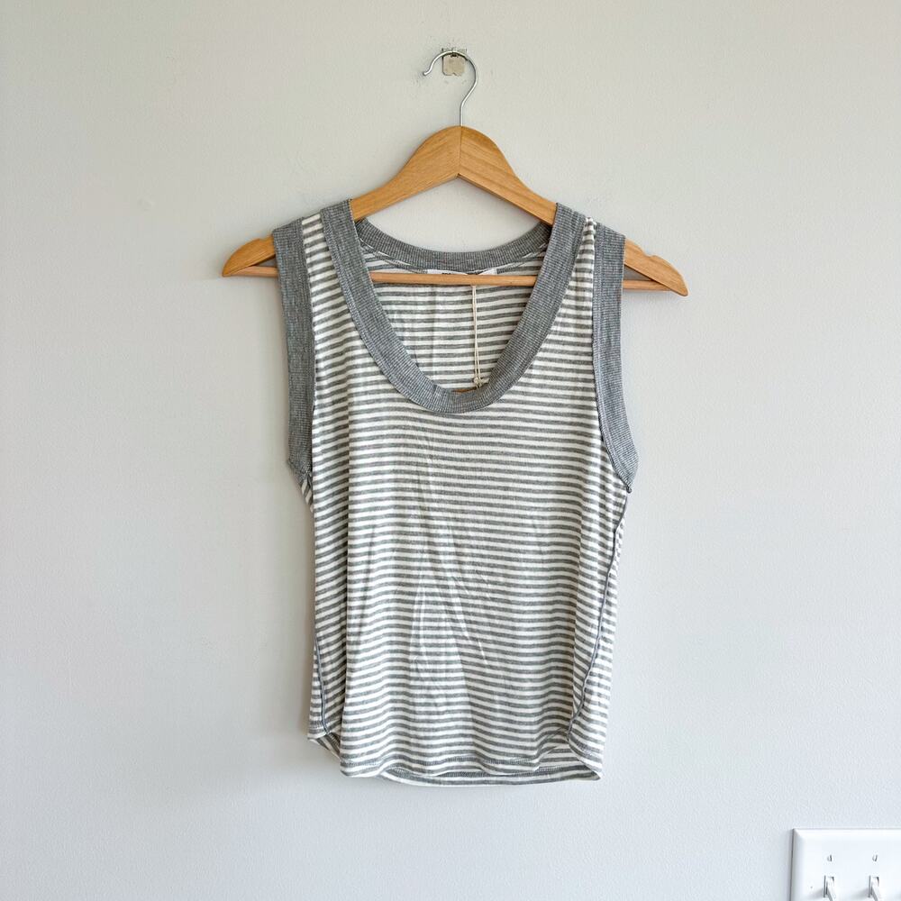 Project Social T Hits Different Striped Sleeveless Ringer Tank Top Gray L